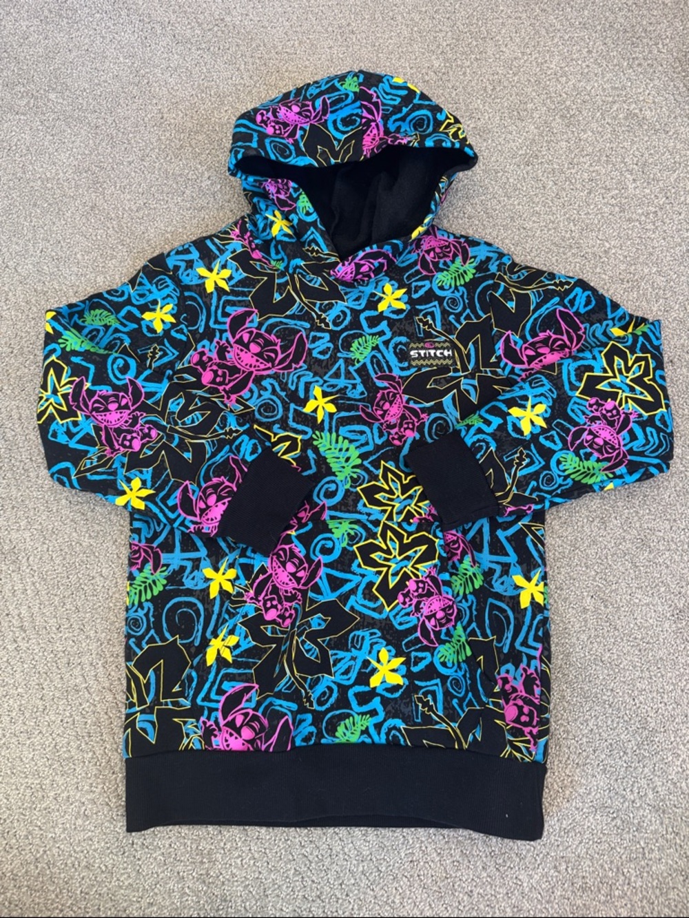 Disneys Lilo + Stitch Kids' Black Neon Floral Hoodie